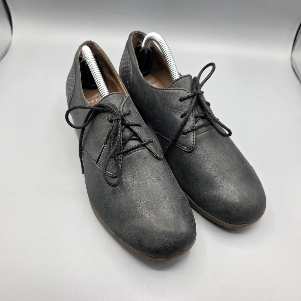 Dansko Louise Oxfords Womens 37 Black Gray Leather Metallic Lace Up Derby Shoes